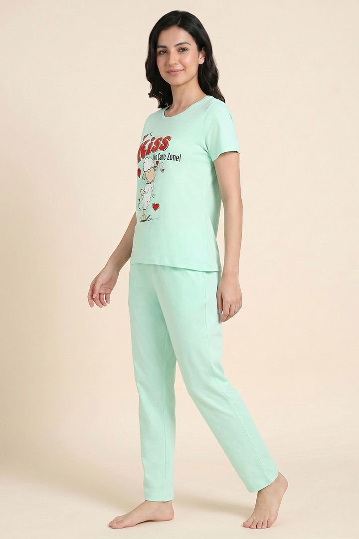 Zivame Farm Lore Knit Cotton Pyjama Set - Honey Dew — image 3